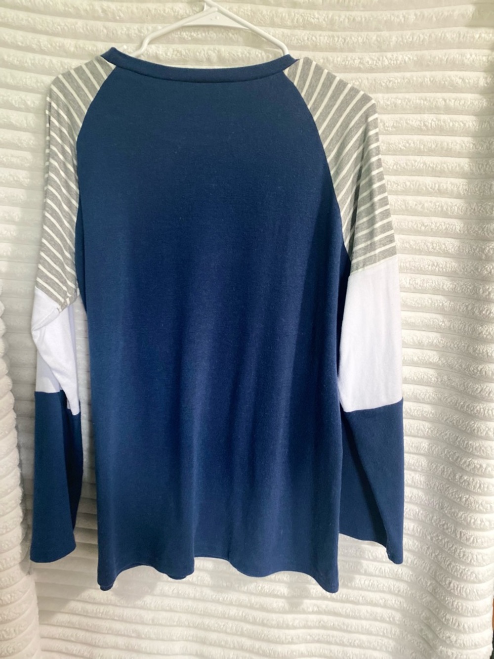 Navy and Gray Long Sleeve Women's Top